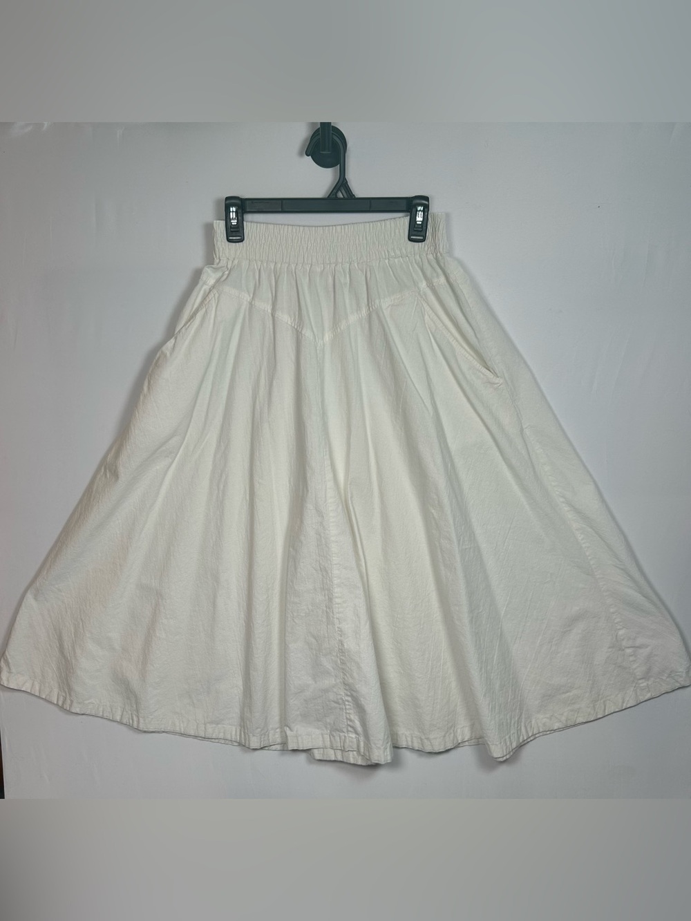 Vintage Michele ILGWU USA White Cotton Midi Skirt V Yoke Smocked Waist Sz 14/16